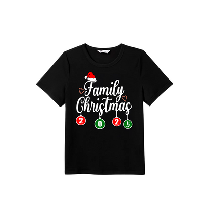 "Family Christmas" 2025 Letter Print Black Short Sleeve with Red & Black Plaid Pant Family Matching Pajamas