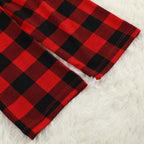 Christmas 'What Up' Letter Print Grey Contrast Top and Black & Red Plaid Pants Family Matching Pajamas Set With Dog Bandana