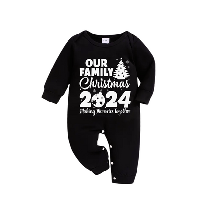 Christmas Tree & "Making Memories Together" 2024 Patterned Black Long Sleeve Top with Green and Black Plaid Family Matching Pajamas