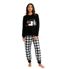 "Let it Snow" Text and Snowman Prints Black and White Plaid Family Matching Pajamas