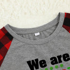 Christmas We are Family 2026 Letter Print Black & Red Plaid Family Matching Grey Pajamas With Dog