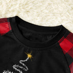 Christmas Santa Claus Print Patterned Casual Long Sleeve Sweatshirts Contrast Black Top and Black & Red Plaid Pants Family Matching Pajamas Set With Pet Bandana