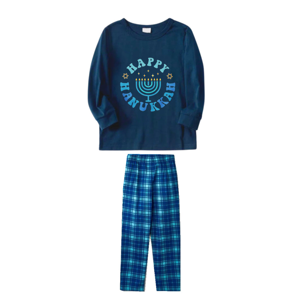 Family Hanukkah Blue Plaid Pajamas Set-Matching Holiday Sleepwear