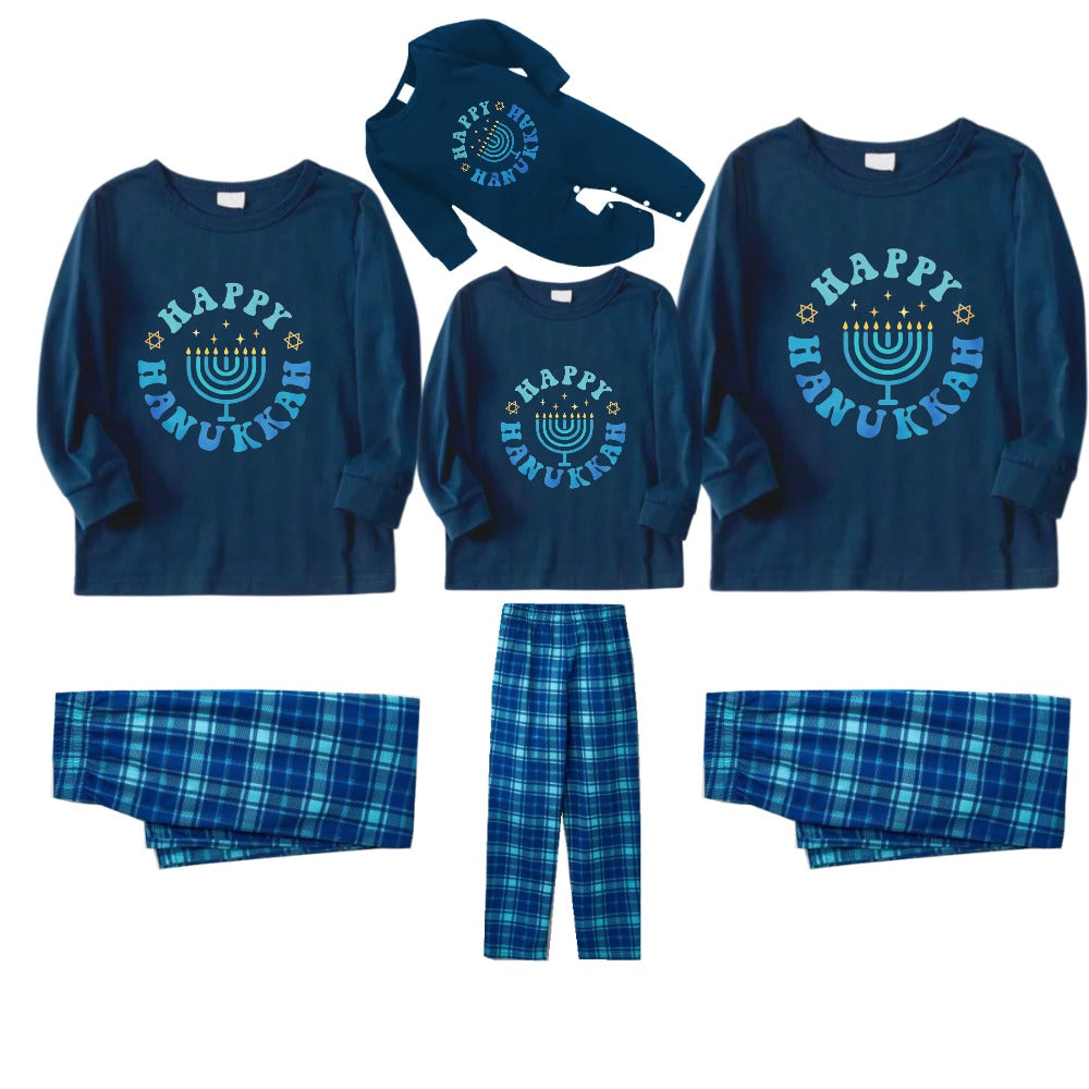 Family Hanukkah Blue Plaid Pajamas Set-Matching Holiday Sleepwear