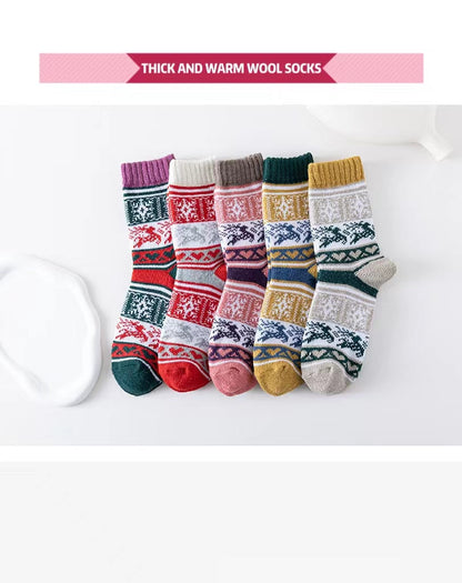 Winter New Socks Mid Calf Socks Rabbit Wool Socks Christmas Women's Socks