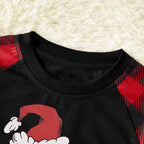 Christmas Cartoon and 'Merry Whatever' Letter Print Contrast Tops Contrast Black top and Black & Red Plaid Pants Family Matching Pajamas Set With Dog Bandana