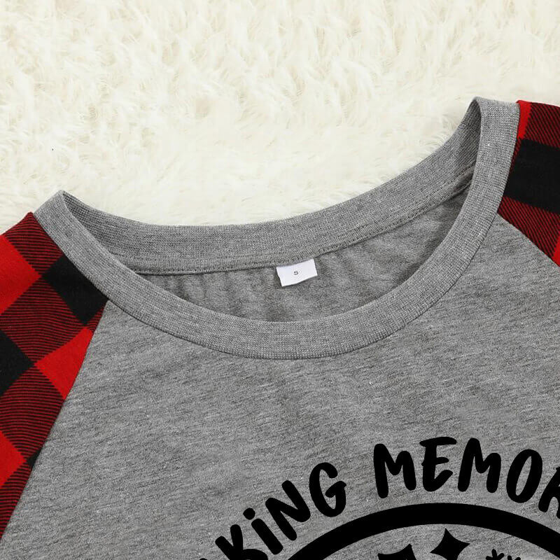 Christmas Make Memories Together 2026 Print  Black & Red Plaid Family Matching Grey Pajamas With Dog bandana
