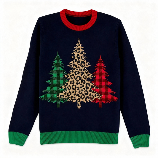Pine Tree Print Holiday Sweater - Intentional Festive Quirk