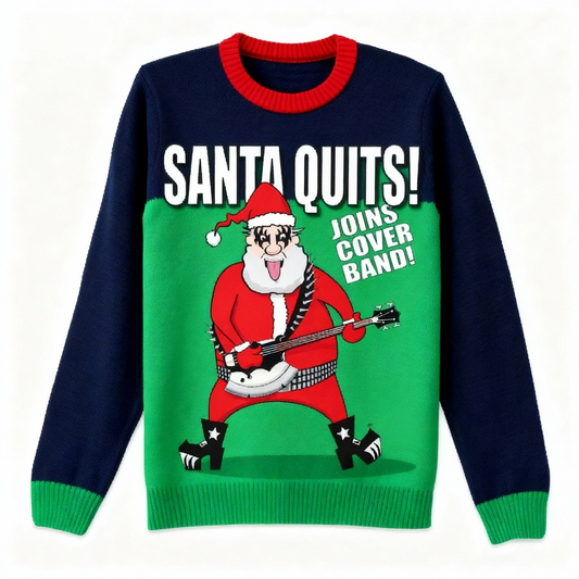 Rock Santa Print Holiday Sweater - Intentional Festive Quirk