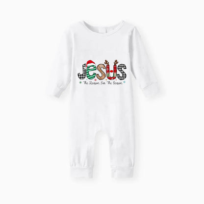 "Jesus" and Christmas Pattern Printed Red and Green Plaid Christmas Pajama Set