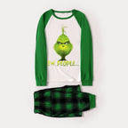 Christmas Cute Cartoon And 'Ew.People...' Letter Print Family Matching Raglan Long-sleeve Pajamas Sets