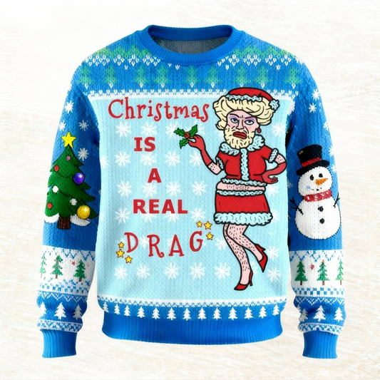 Zany Xmas Cartoon Pattern Print Sweater - Ugly & Cozy Unisex Pullover