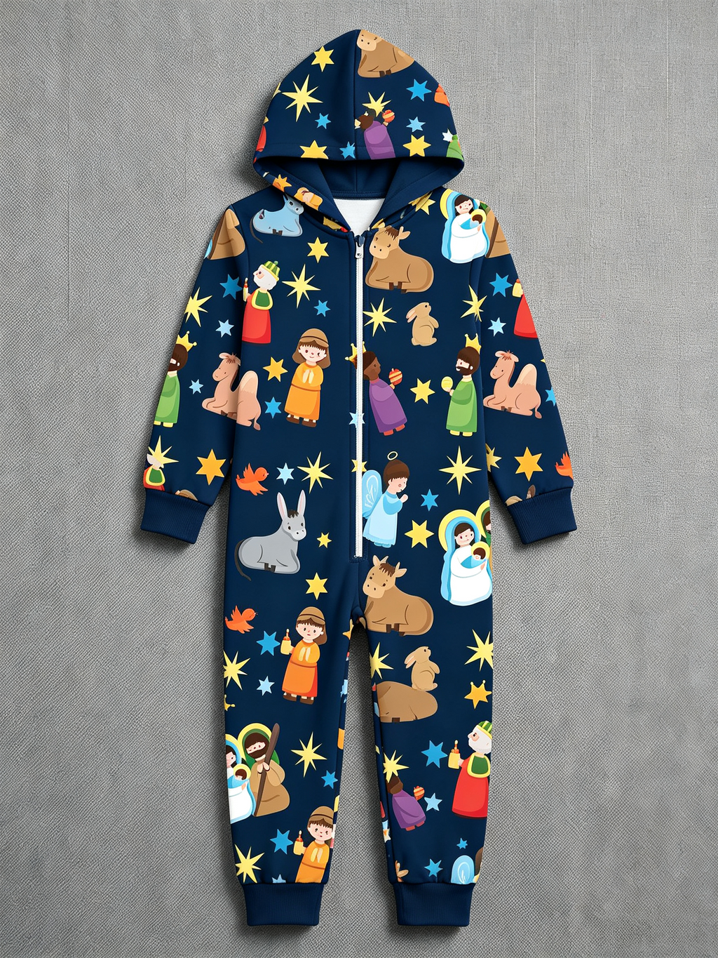 Nativity Scene Holy Night Navy Hooded Women Christmas Jumpsuit