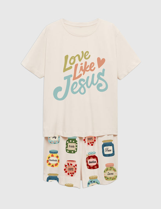Women's Love Like Jesus Jesus Is My Jam Christian Short Sleeve Pajama Set