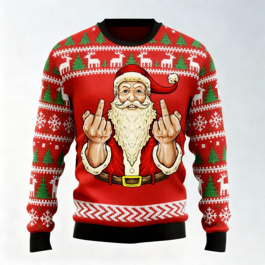 Santa Print Ugly Christmas Sweater Gift - Best Funny Holiday Present