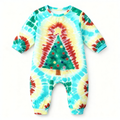 Holiday Family Button-Up Green & Yellow Tie-dyed Christmas Pajamas Set