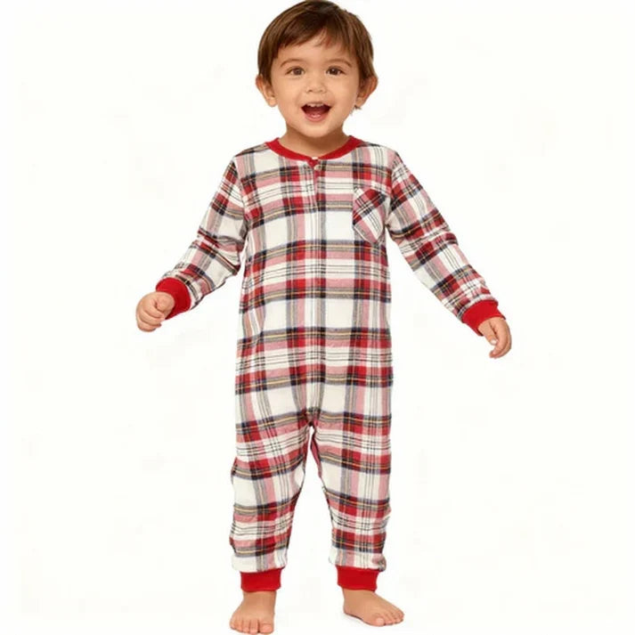 Family Matching Pajamas – Plaid Pants & Button-Top Set