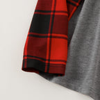 MERRY CHRISTMAS Antler Print Grey Top with Black and Red Plaid Pants Family Matching Pajamas Set