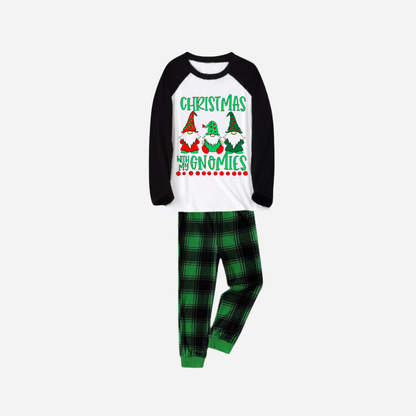 Black Raglan Top Green Plaid Christmas Pajamas Set With "Christmas With My Gnomies" Text Print