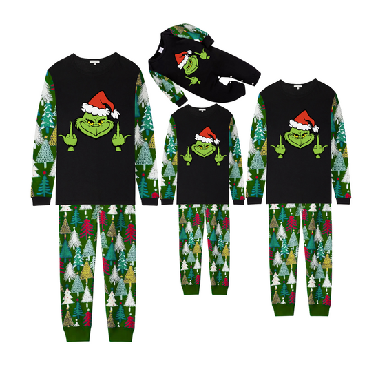 Grinchy Pines Family Christmas Pajamas - Tree Print