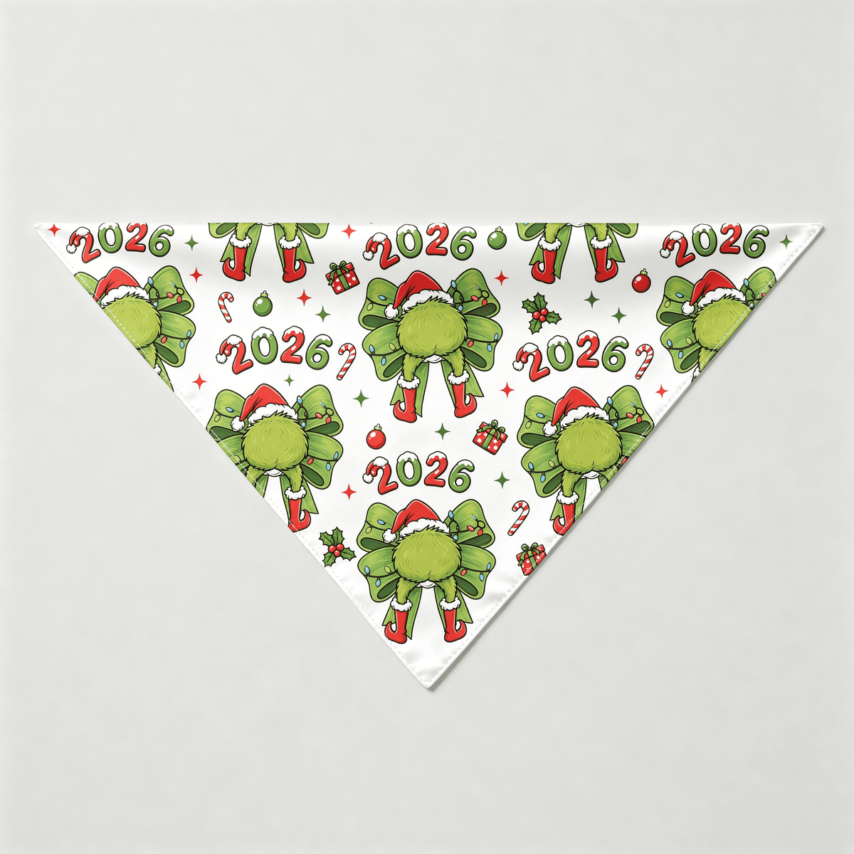 2026 Green Bow & Santa Hat Print Satin Button-Up Family Christmas Pajamas Set
