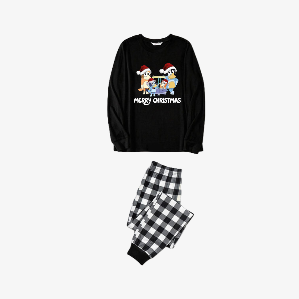 Bluey Character "Merry Christmas" Design Black&White Plaid Pants Family Matching Pajama Set