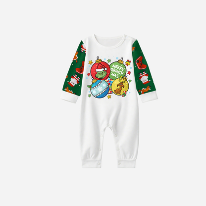 Joyful Green Raglan Top Christmas Pajamas Set With Ball Ornaments and Grinch Print