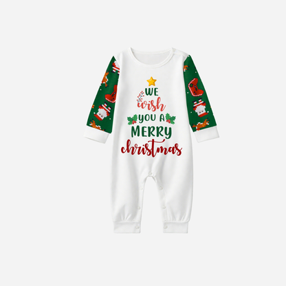Joyful Green Raglan Top Christmas Pajamas Set  With "We Wish You a Merry Christmas" Text Print