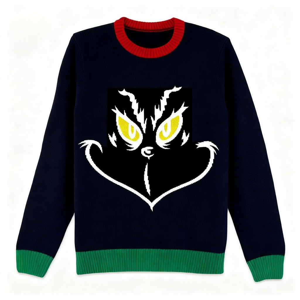 Cartoon Pattern Print Holiday Sweater - Intentional Festive Quirk