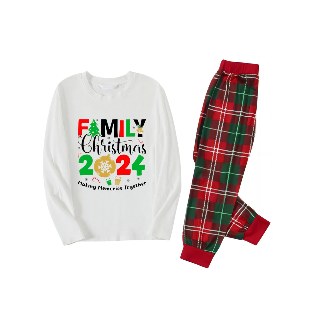 "Family Christmas 2024 Making Memories Together" Printed Red & Green Plaid Family Matching Pajamas