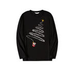 Santa Claus and Christmas Tree Print Black Long Sleeve Top with Green and Black Plaid Couple Matching Pajamas
