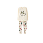Beige Christmas Pattern Print Christmas Pajamas Set With Cute Grinch Face Print