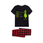 Naughty Nice I Tried Family Pajamas Set - Black Top Red Pants Red Plaid Sleeves Grinch Checklist Print