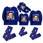 Christmas Cartoon Trump Make Christmas Great Again Family Pajamas Set - Blue Top, Blue Pants, Santa Pattern