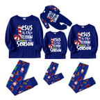 Blue Christmas Pajama Set with Santa, Gingerbread, and Candy Cane Design