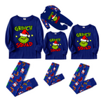Grinch Squad Family Christmas Pajamas - Blue Santa Pattern