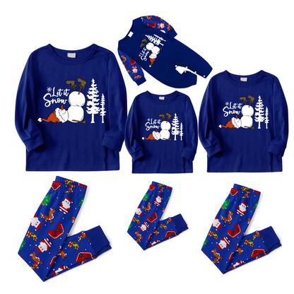 Let It Snow Family Christmas Pajamas - Blue Santa Print