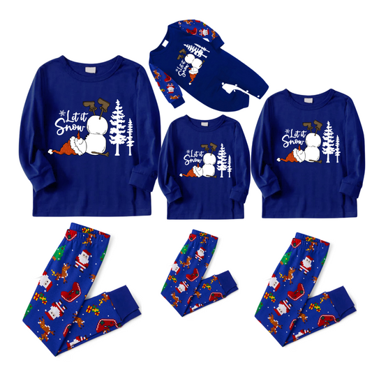 Let It Snow Family Christmas Pajamas - Blue Santa Print