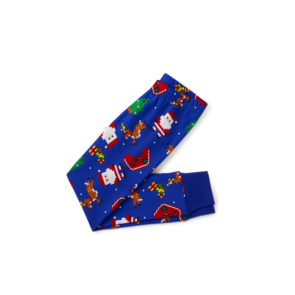 Cozy Blue Christmas Pajamas Set With Santa Hat and "Merry Christmas 2026" Text Print
