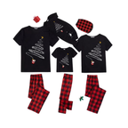 Christmas Tree Lights Family Pajamas Set - Black Top Red Pants Red Plaid Sleeves White Spiral Tree with Star and Santa Print