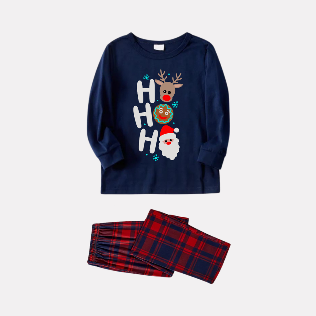 "HO HO HO" Letter Print Red & Blue Plaid Christmas Family Matching Pajamas