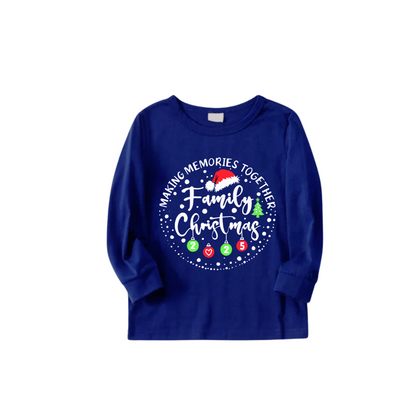 Making Memories Together Family Christmas 2025 Family Pajamas Set - Blue Top, Blue Pants, Blue Christmas Cartoon Sleeves
