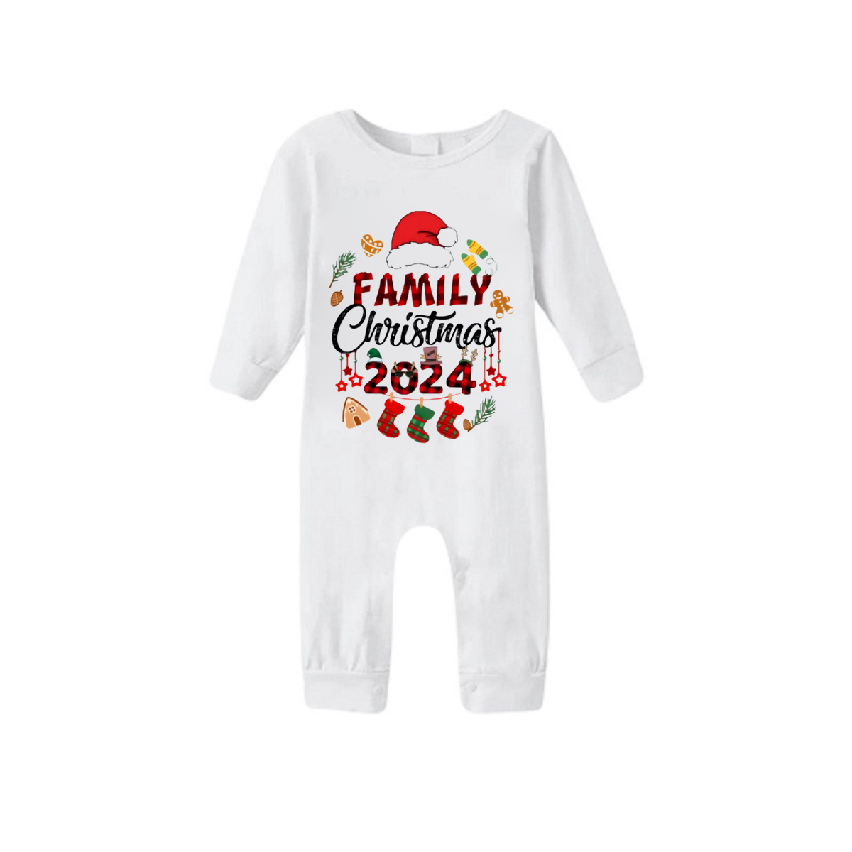 "Family Christmas 2024" and Christmas Pattern Printed Red & Green Plaid Family Matching Pajamas