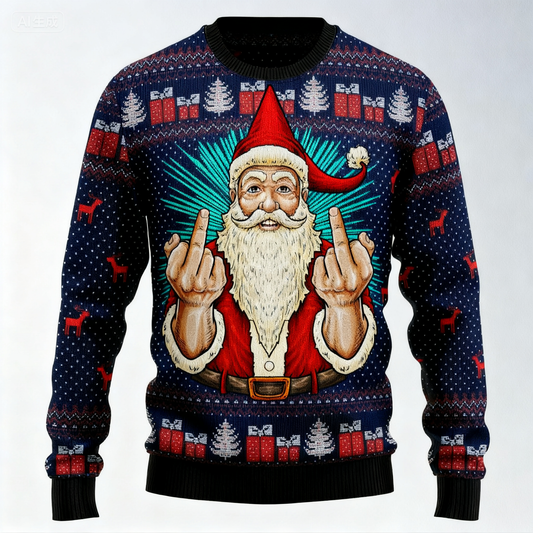 Maximum Cheer, Minimum Effort: Santa Print Holiday Sweater
