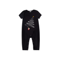 Christmas Tree Lights Family Pajamas Set - Black Top Red Pants Red Plaid Sleeves White Spiral Tree with Star and Santa Print