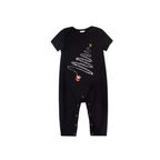 Christmas Tree Lights Family Pajamas Set - Black Top Red Pants Red Plaid Sleeves White Spiral Tree with Star and Santa Print