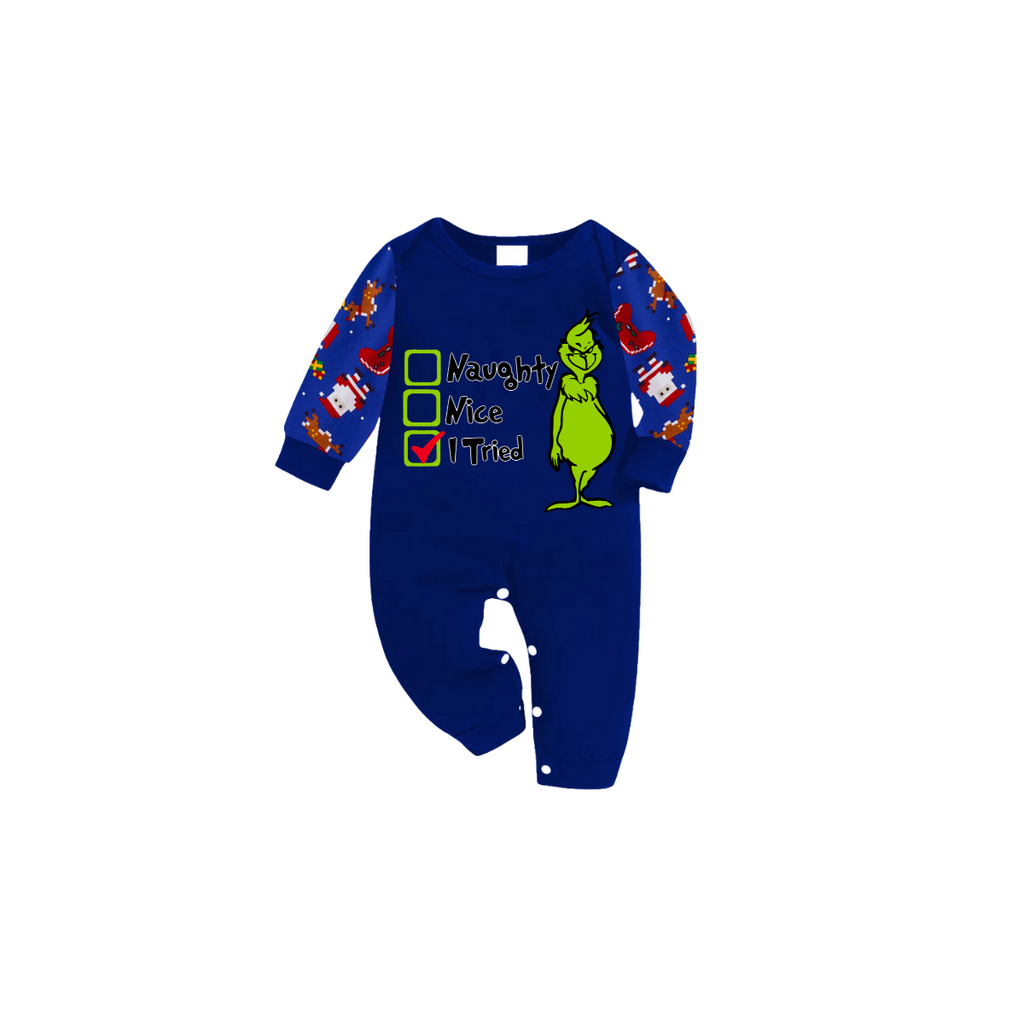 I Tried Christmas Pajama Set with Grinch and Santa Patterns