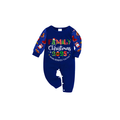 Family Christmas 2025 Making Memories Family Pajamas Set - Blue Top, Blue Pants, Blue Christmas Cartoon Sleeves