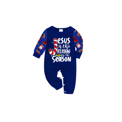 Blue Christmas Pajama Set with Santa, Gingerbread, and Candy Cane Design