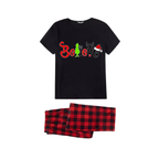 Believe Grinch Santa Family Pajamas Set - Black Top Red Pants Red Plaid Pattern Believe Letter Print